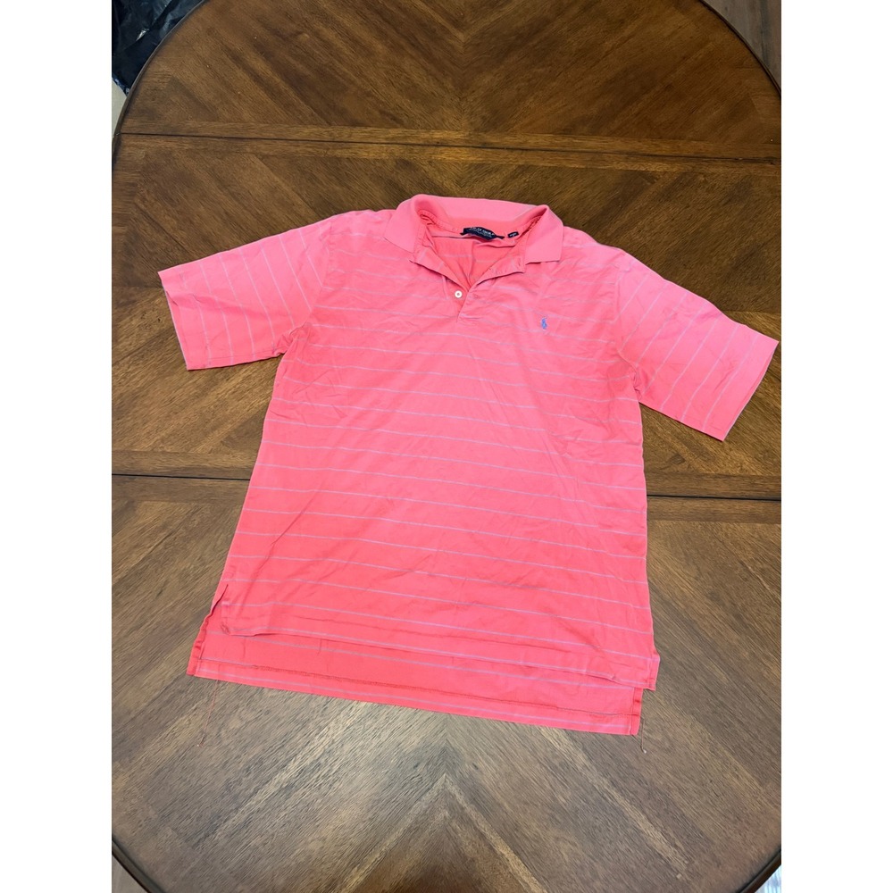 Polo Golf Ralph Lauren Men Large Pink Striped Pima Cotton Polo Shirt Callaway CC